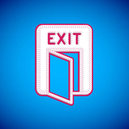 White Fire exit icon isolated on blue background. Fire emergency icon. Vectorのイラスト素材