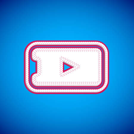 White Online play video icon isolated on blue background. Smartphone and film strip with play sign. Vectorのイラスト素材