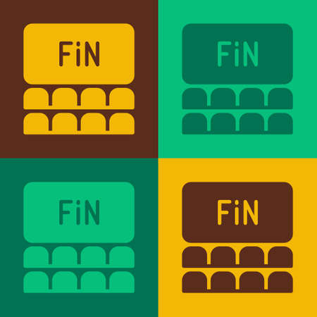 Pop art Cinema auditorium with screen icon isolated on color background. Vectorのイラスト素材