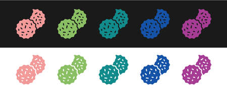 Set Cookie or biscuit with chocolate icon isolated on black and white background. Vectorのイラスト素材