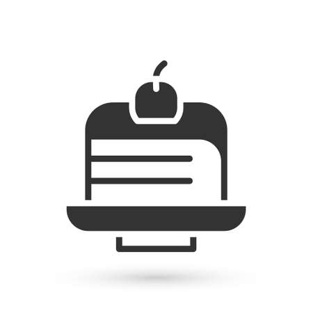 Grey Piece of cake icon isolated on white background. Happy Birthday. Vectorのイラスト素材