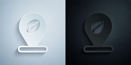 Paper cut Location with coffee bean icon isolated on grey and black background. Paper art style. Vectorのイラスト素材