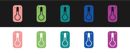 Set Coffee thermometer icon isolated on black and white background. Vector