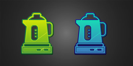 Green and blue Electric kettle icon isolated on black background. Teapot icon. Vectorのイラスト素材