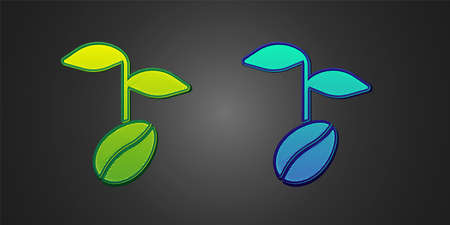Green and blue Coffee beans icon isolated on black background. Vectorのイラスト素材