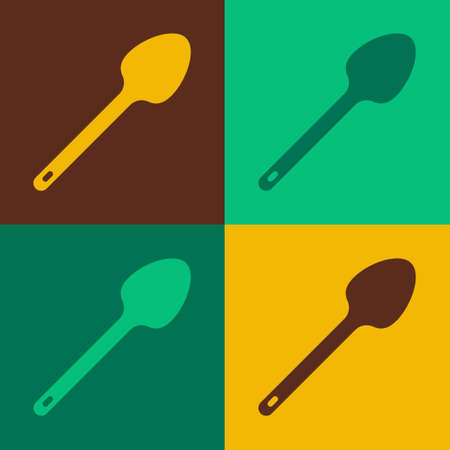 Pop art Teaspoon icon isolated on color background. Cooking utensil. Cutlery sign. Vectorのイラスト素材