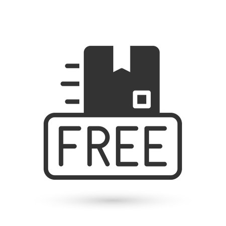 Grey Cardboard box with free symbol icon isolated on white background. Box, package, parcel sign. Delivery, transportation and shipping. Vectorのイラスト素材