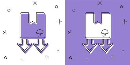 Set Cardboard box with traffic symbol icon isolated on white and purple background. Box, package, parcel sign. Delivery, transportation and shipping. Vectorのイラスト素材