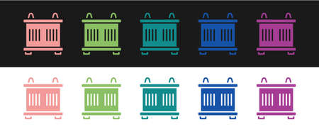 Set Container icon isolated on black and white background. Crane lifts a container with cargo. Vectorのイラスト素材