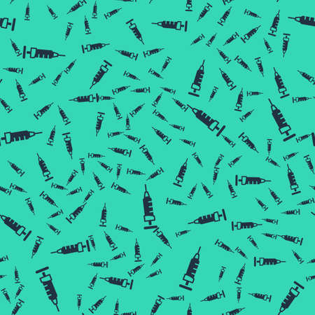 Black Syringe icon isolated seamless pattern on green background. Syringe for vaccine, vaccination, injection, flu shot. Medical equipment. Vectorのイラスト素材