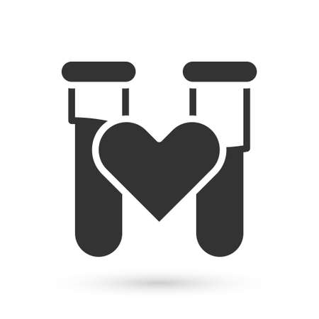 Grey Test tube or flask with blood icon isolated on white background. Laboratory, chemical, scientific glassware sign. Vectorのイラスト素材