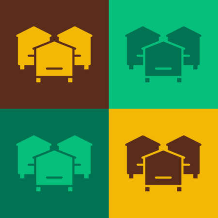 Pop art Hive for bees icon isolated on color background. Beehive symbol. Apiary and beekeeping. Sweet natural food. Vectorのイラスト素材