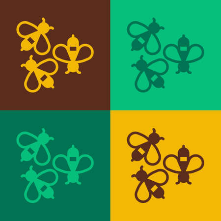 Pop art Bees icon isolated on color background. Sweet natural food. Honeybee or apis with wings...