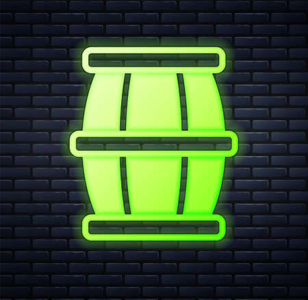Glowing neon Wooden barrel with honey icon isolated on brick wall background. Vectorのイラスト素材