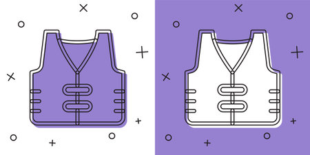 Set Fishing jacket icon isolated on white and purple background. Fishing vest. Vectorのイラスト素材