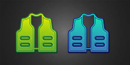Green and blue Fishing jacket icon isolated on black background. Fishing vest. Vectorのイラスト素材