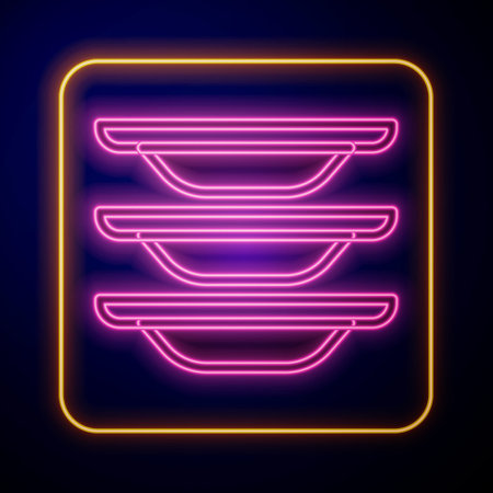 Glowing neon Washing dishes icon isolated on black background. Cleaning dishes icon. Dishwasher sign. Clean tableware sign. Vectorのイラスト素材