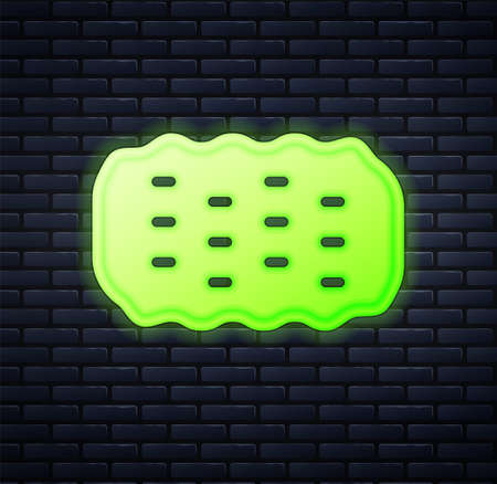 Glowing neon Sponge icon isolated on brick wall background. Wisp of bast for washing dishes. Cleaning service logo. Vectorのイラスト素材