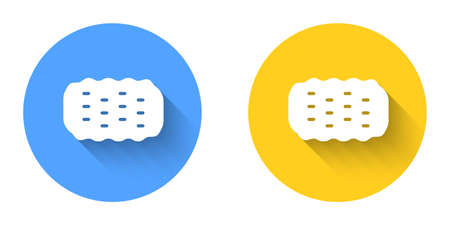 White Sponge icon isolated with long shadow background. Wisp of bast for washing dishes. Cleaning service logo. Circle button. Vectorのイラスト素材