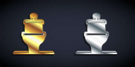 Gold and silver Toilet bowl icon isolated on black background. Long shadow style. Vectorのイラスト素材