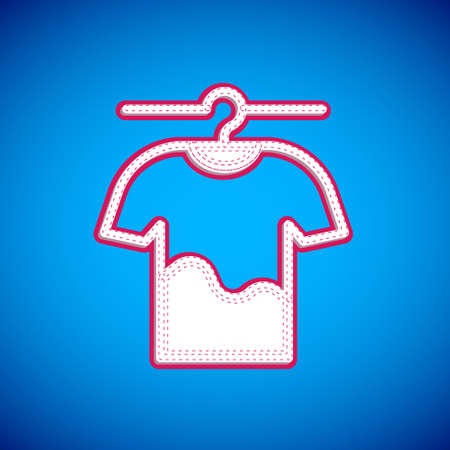 White Drying clothes icon isolated on blue background. Clean shirt. Wash clothes on a rope with clothespins. Clothing care and tidiness. Vectorのイラスト素材