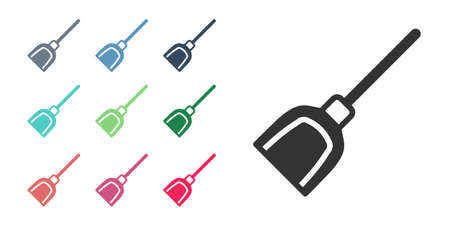 Black Dustpan icon isolated on white background. Cleaning scoop services. Set icons colorful. Vectorのイラスト素材