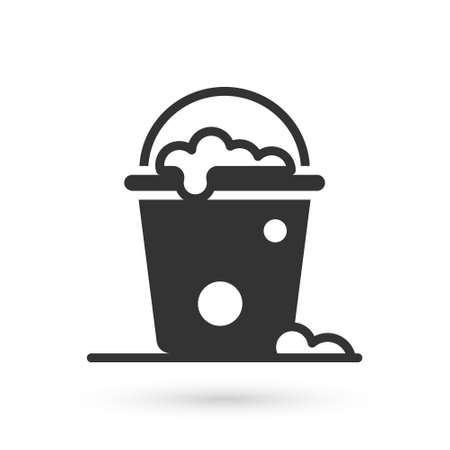 Grey Bucket with foam and bubbles icon isolated on white background. Cleaning service concept. Vectorのイラスト素材