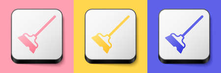 Isometric Mop icon isolated on pink, yellow and blue background. Cleaning service concept. Square button. Vectorのイラスト素材