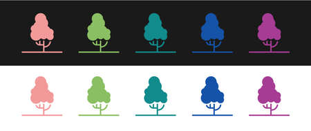 Set Fruit tree icon isolated on black and white background. Agricultural plant. Organic farm product. Fruit garden. Gardening theme. Vectorのイラスト素材