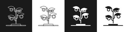 Set Sprout icon isolated on black and white background. Seed and seedling. Leaves sign. Leaf nature. Vectorのイラスト素材