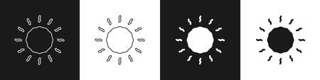 Set Sun icon isolated on black and white background. Vectorのイラスト素材