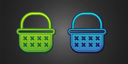 Green and blue Wicker basket icon isolated on black background. Vectorのイラスト素材