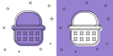 Set Wicker basket icon isolated on white and purple background. Vectorのイラスト素材