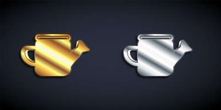 Gold and silver Watering can icon isolated on black background. Irrigation symbol. Long shadow style. Vectorのイラスト素材