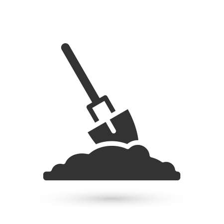 Grey Shovel in the ground icon isolated on white background. Gardening tool. Tool for horticulture, agriculture, farming. Vectorのイラスト素材