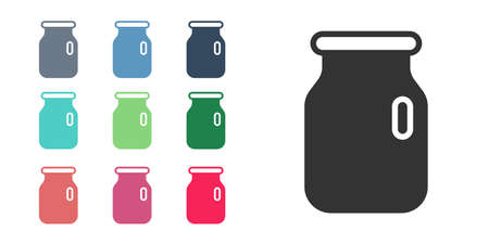 Black Glass jar with screw-cap icon isolated on white background. Set icons colorful. Vectorのイラスト素材