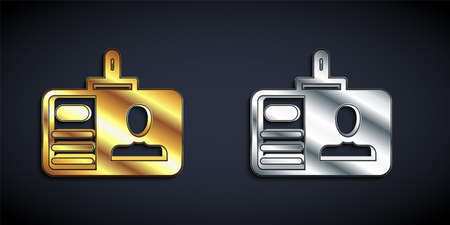 Gold and silver Identification badge icon isolated on black background. It can be used for presentation, identity of the company, advertising. Long shadow style. Vectorのイラスト素材