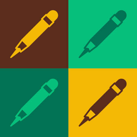 Pop art Pencil with eraser icon isolated on color background. Drawing and educational tools. School office symbol. Vectorのイラスト素材