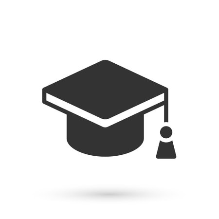 Grey Graduation cap icon isolated on white background. Graduation hat with tassel icon. Vectorのイラスト素材