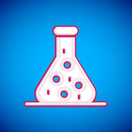 White Test tube and flask chemical laboratory test icon isolated on blue background. Laboratory glassware sign. Vectorのイラスト素材