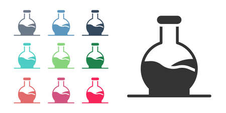 Black Test tube and flask chemical laboratory test icon isolated on white background. Laboratory glassware sign. Set icons colorful. Vectorのイラスト素材