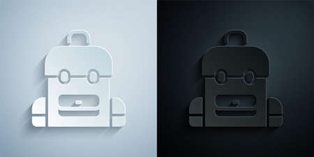 Paper cut School backpack icon isolated on grey and black background. Paper art style. Vectorのイラスト素材