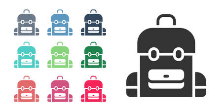 Black School backpack icon isolated on white background. Set icons colorful. Vectorのイラスト素材