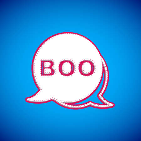 White Boo speech bubble icon isolated on blue background. Happy Halloween party. Vectorのイラスト素材