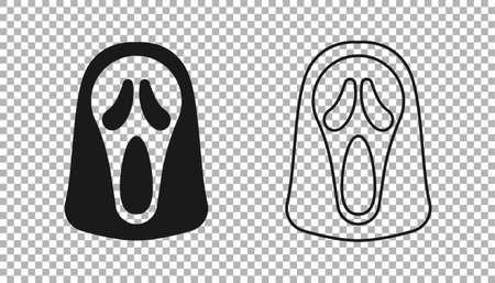 Black Funny and scary ghost mask for Halloween icon isolated on transparent background. Happy Halloween party. Vectorのイラスト素材