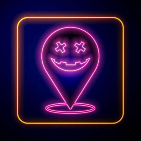 Glowing neon Happy Halloween holiday icon isolated on black background. Vectorのイラスト素材