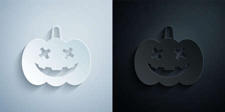 Paper cut Pumpkin icon isolated on grey and black background. Happy Halloween party. Paper art style. Vectorのイラスト素材