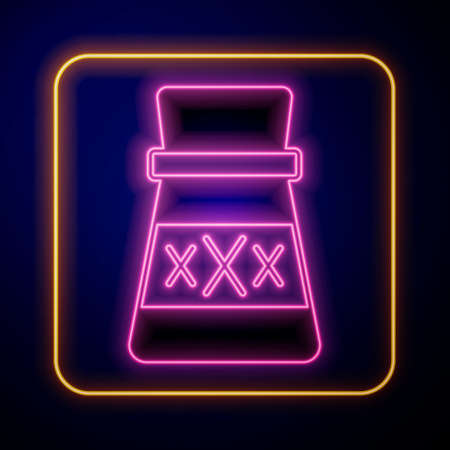 Glowing neon Bottle with potion icon isolated on black background. Flask with magic potion. Happy Halloween party. Vectorのイラスト素材