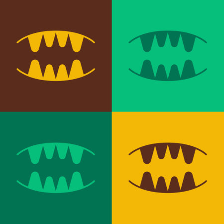 Pop art Vampire teeth icon isolated on color background. Happy Halloween party. Vectorのイラスト素材