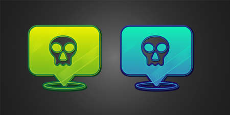 Green and blue Skull icon isolated on black background. Happy Halloween party. Vectorのイラスト素材